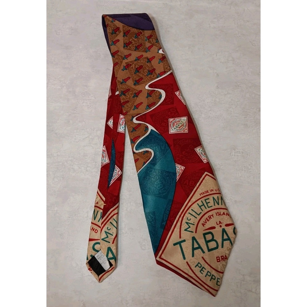 Vtg Tabasco Tie Mens Classic Geometric 58" Long 4" Made USA Silk